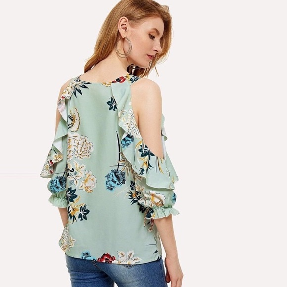 Cold Shoulder Ruffled Floral Blouse - Picture 2 of 7